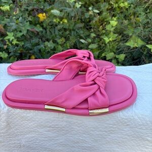 Coach Brooklyn Pink Leather Knot Bow Women's Slide Sandals